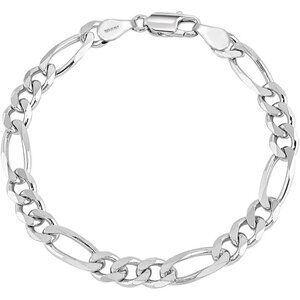 Solid 925 Sterling Silver Figaro Link Chain Bracelet | Italian Diamond-Cut Figar